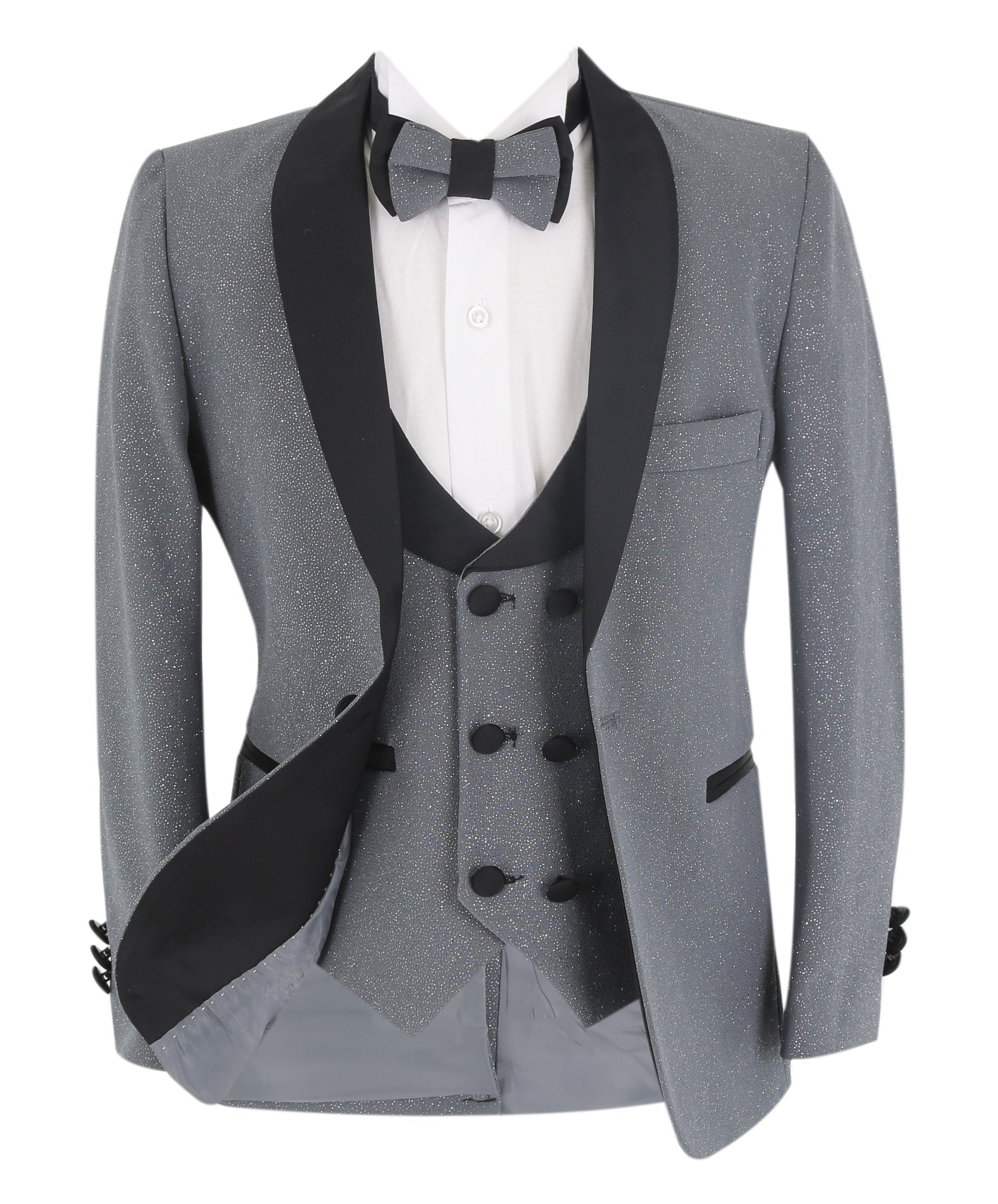 Jungen Slim Fit Glitzernder Tuxedo Anzug - Grau