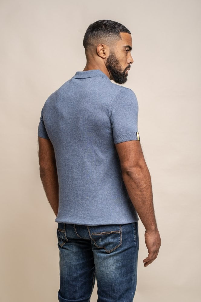 Chemise polo à manches courtes en coton pour hommes - Dino - Bleu Air Force