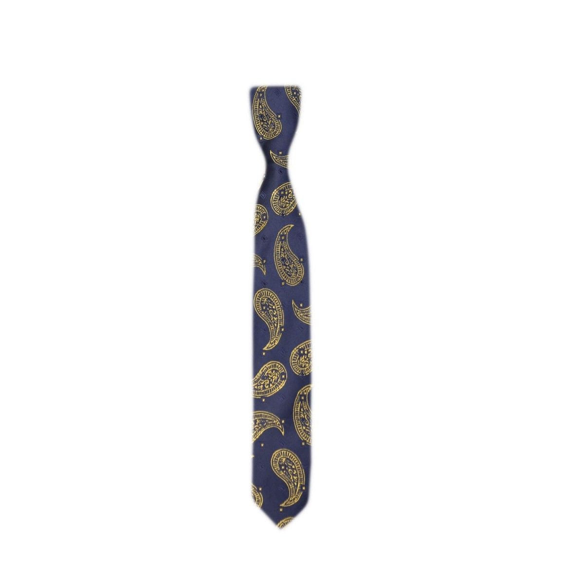 Jungen & Herren Paisley Swirls Formelle Krawatte & Taschentuch-Set - Navyblau - Gold