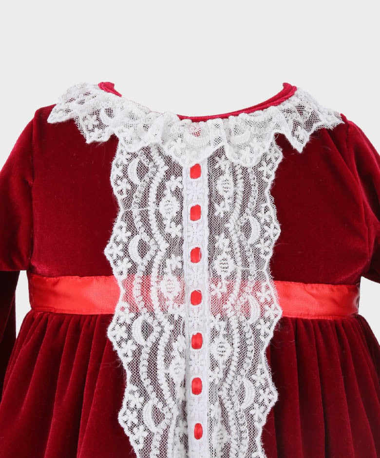 Ensemble de Vêtements de Nuit en Velours Smocké pour Bébés Filles - Rouge Vin