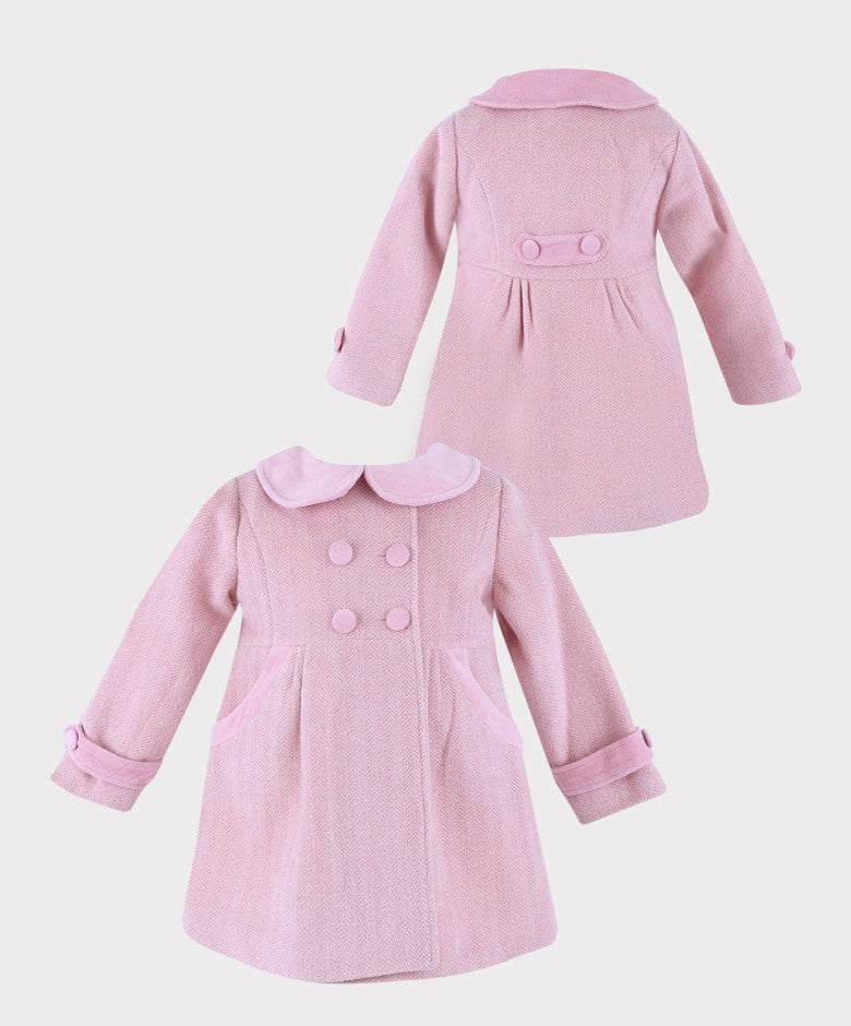 Ensemble Manteau et Chapeau Formel en Chevron pour Filles - Rose