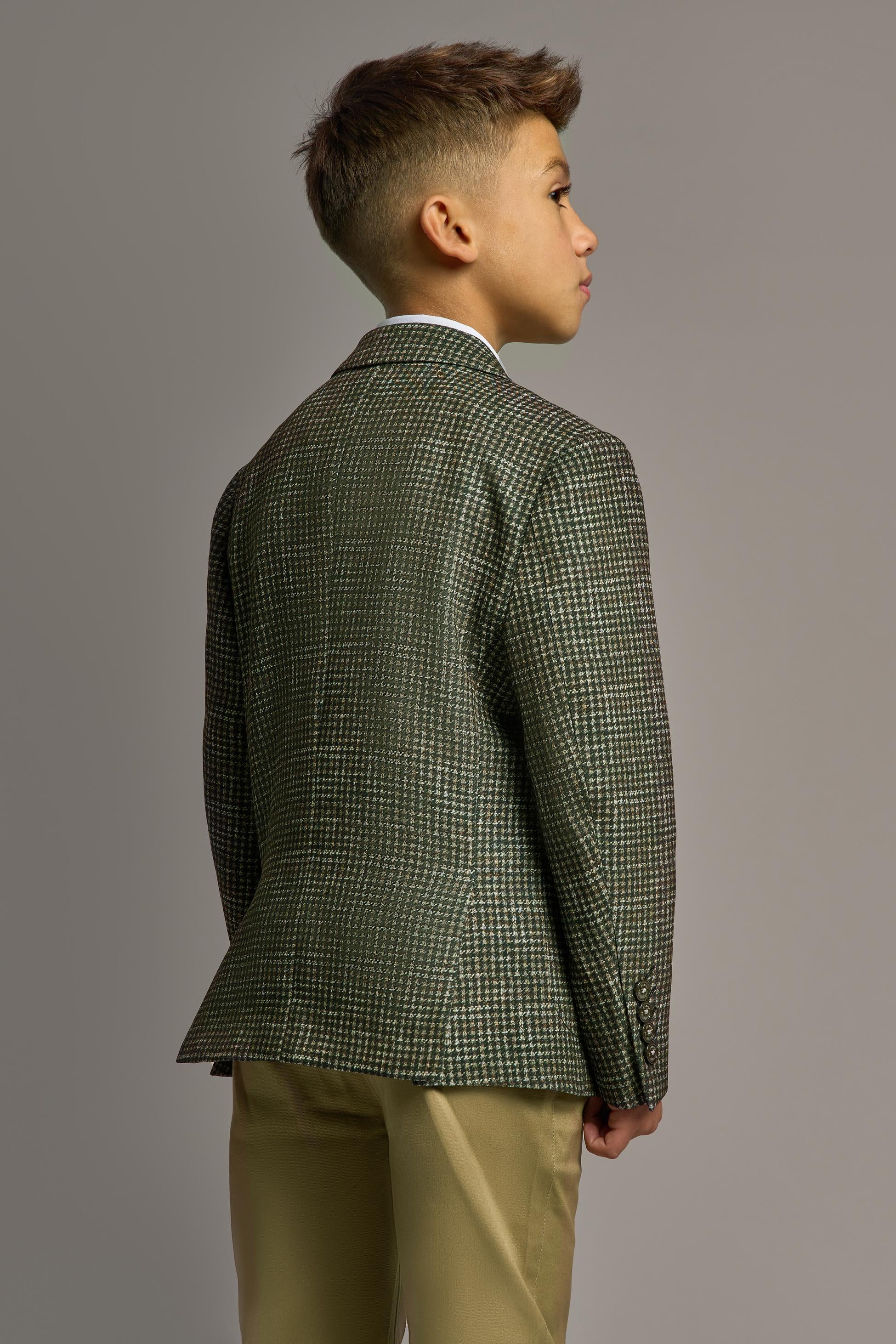 Blazer en Tweed à Pied-de-Poule Vert Forêt pour Garçons - RIVA - Vert