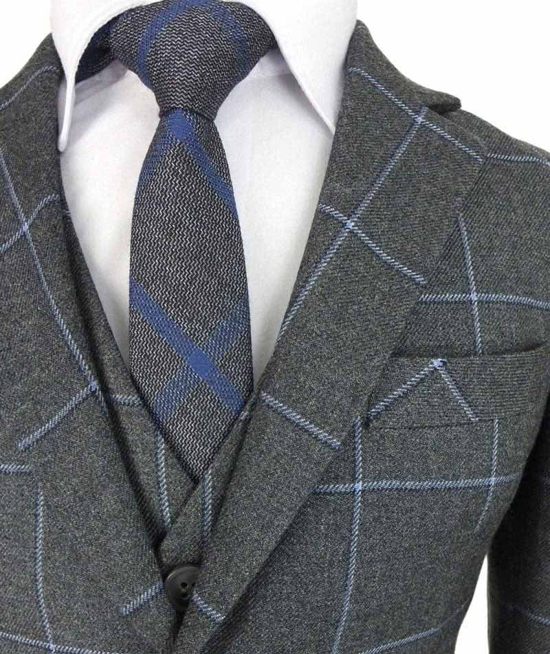 Costume à Carreaux Windowpane Slim Fit pour Garçons - Gris - Bleu