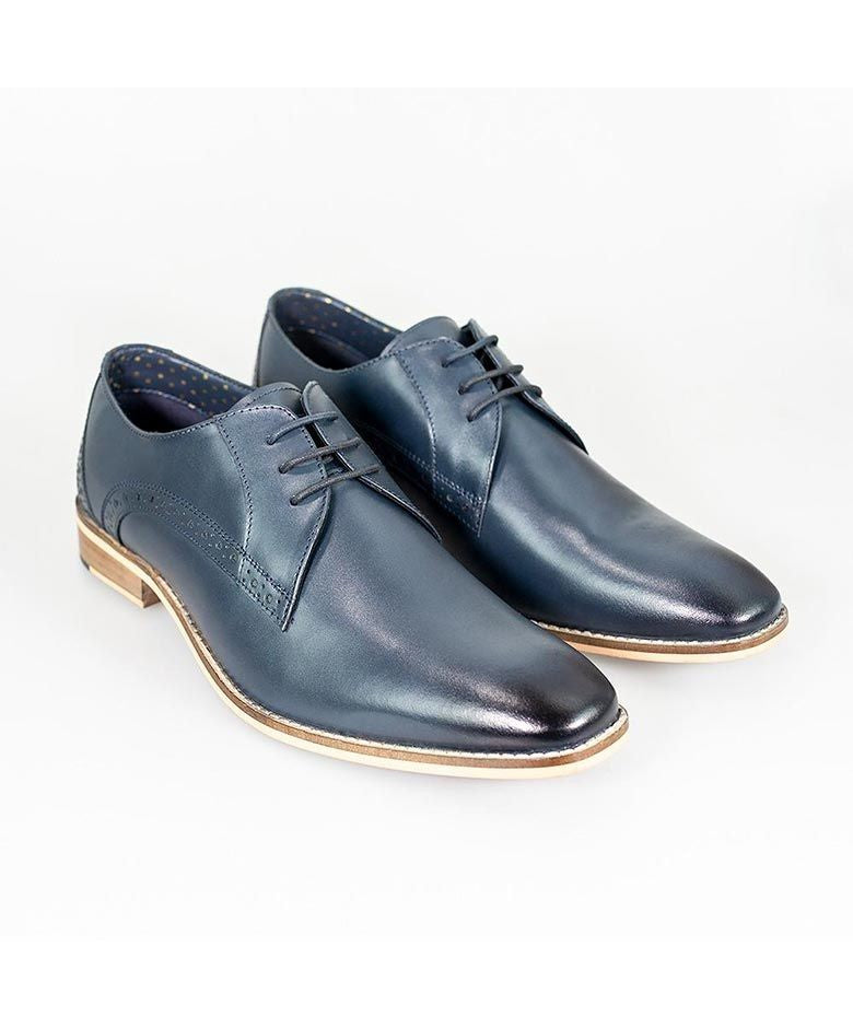 Men's Leather Derby Shoes - JOHN - Navy Blue