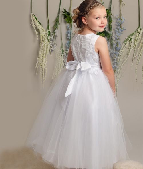 Robe pour filles avec broderie et jupe en tulle - LYNN - Blanc