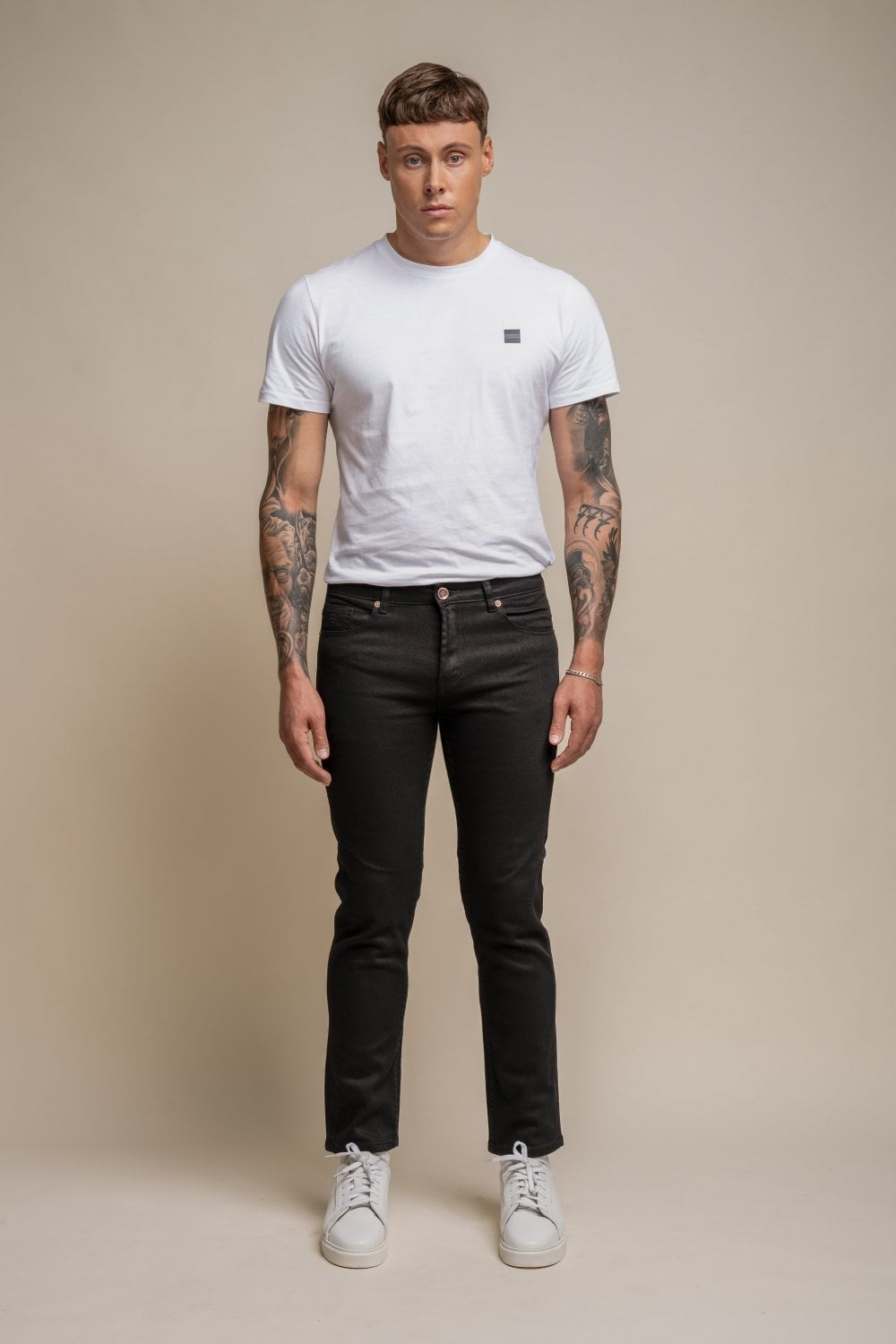 Jean en denim stretch ajusté en coton pour hommes - MILANO - Noir