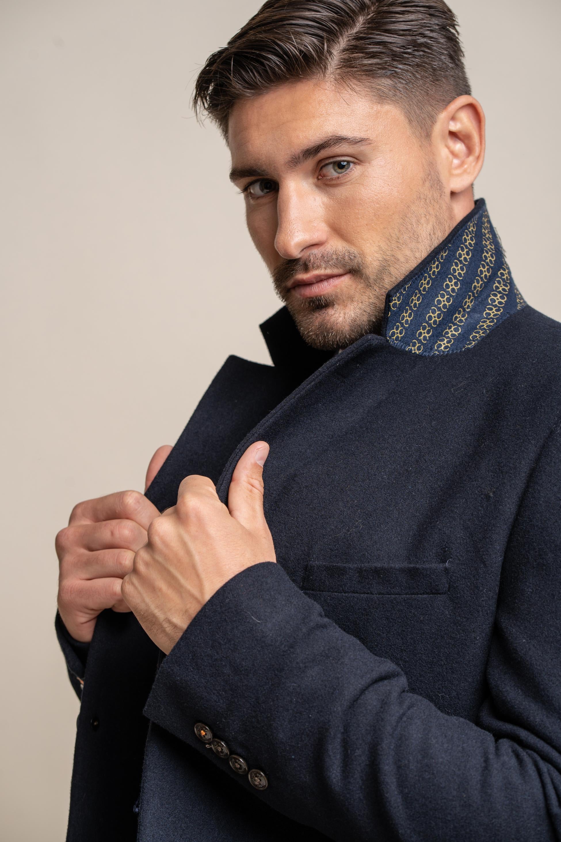 Manteau Mi-Long en Laine pour Homme - ROMAN - Bleu Marine