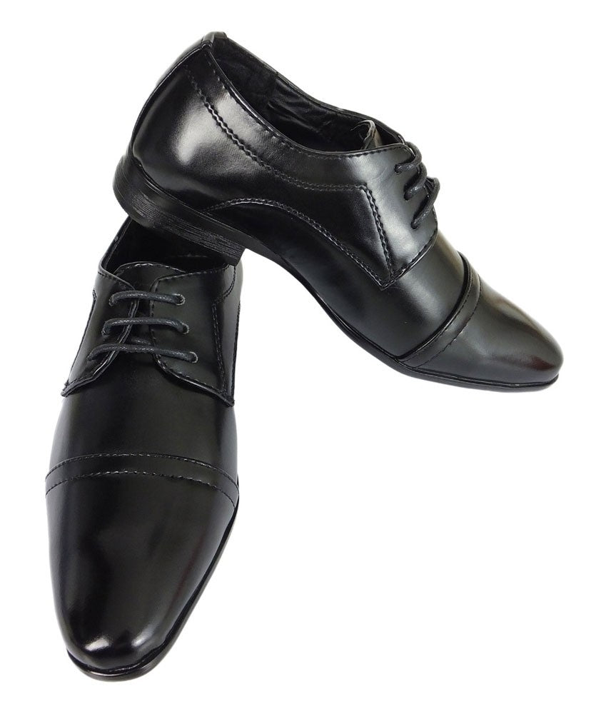 Boys Lace Up Black Formal Dress Shoes - Black