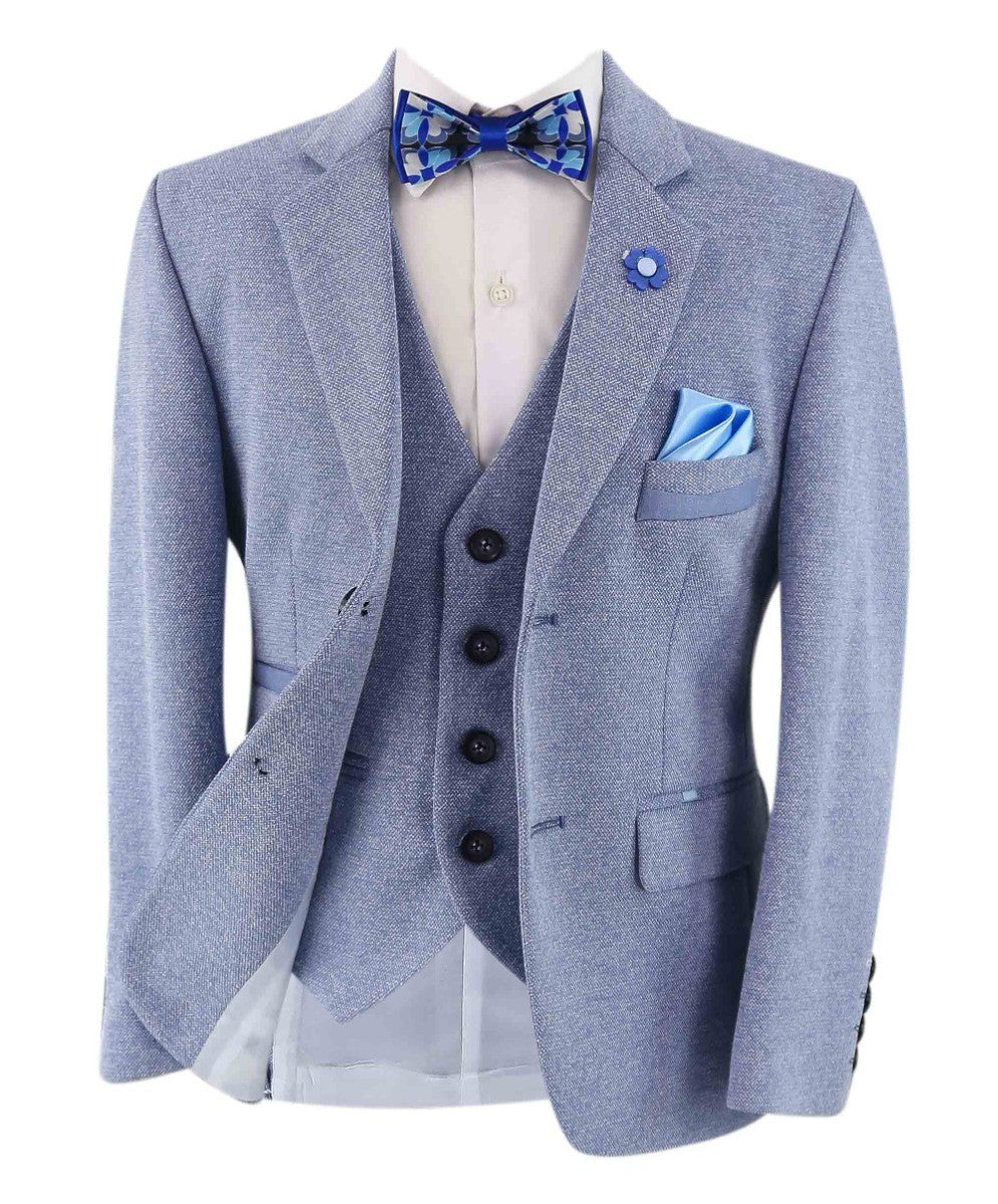 Jungen Baumwoll Slim Fit Blazer und Westen-Set - Frank - Blau