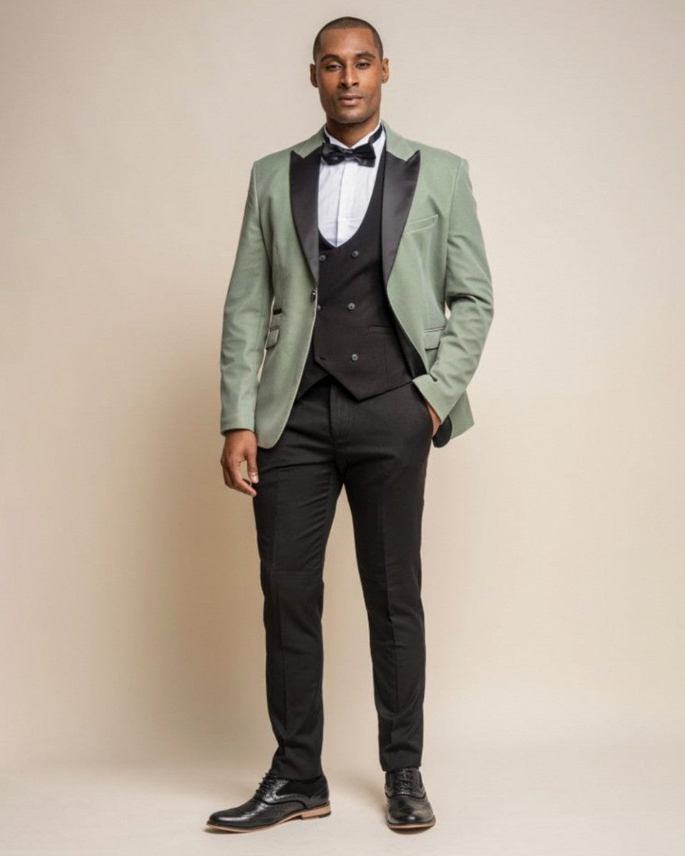 Men's Slim Fit Velvet Tuxedo Blazer - ROSA - Jade Green