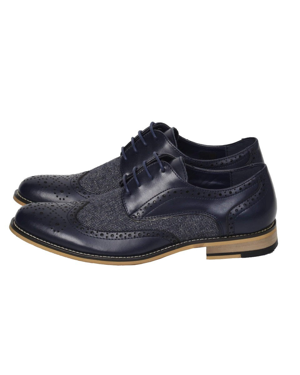 Chaussures Richelieu en Cuir et Tweed pour Homme - HORATIO - Bleu Marine