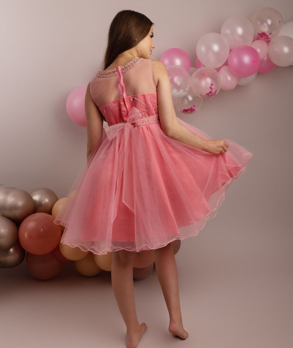 Robe en tulle avec embellissements en sequins pour filles - LOLA - Rose Corail