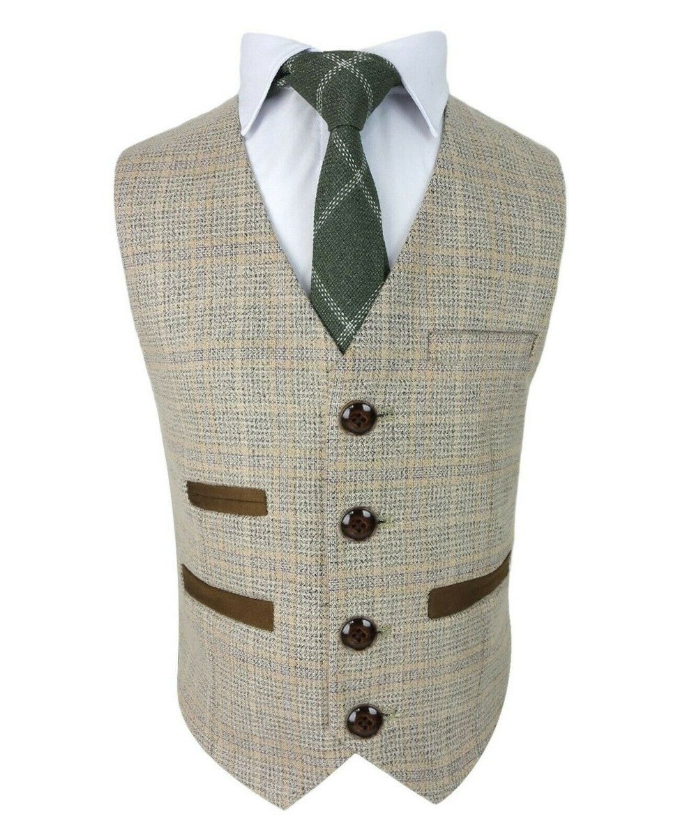 Jungen Tweed Karo Maßgeschneiderter Beige Formalanzug - HOLLAND - Beige - Braun