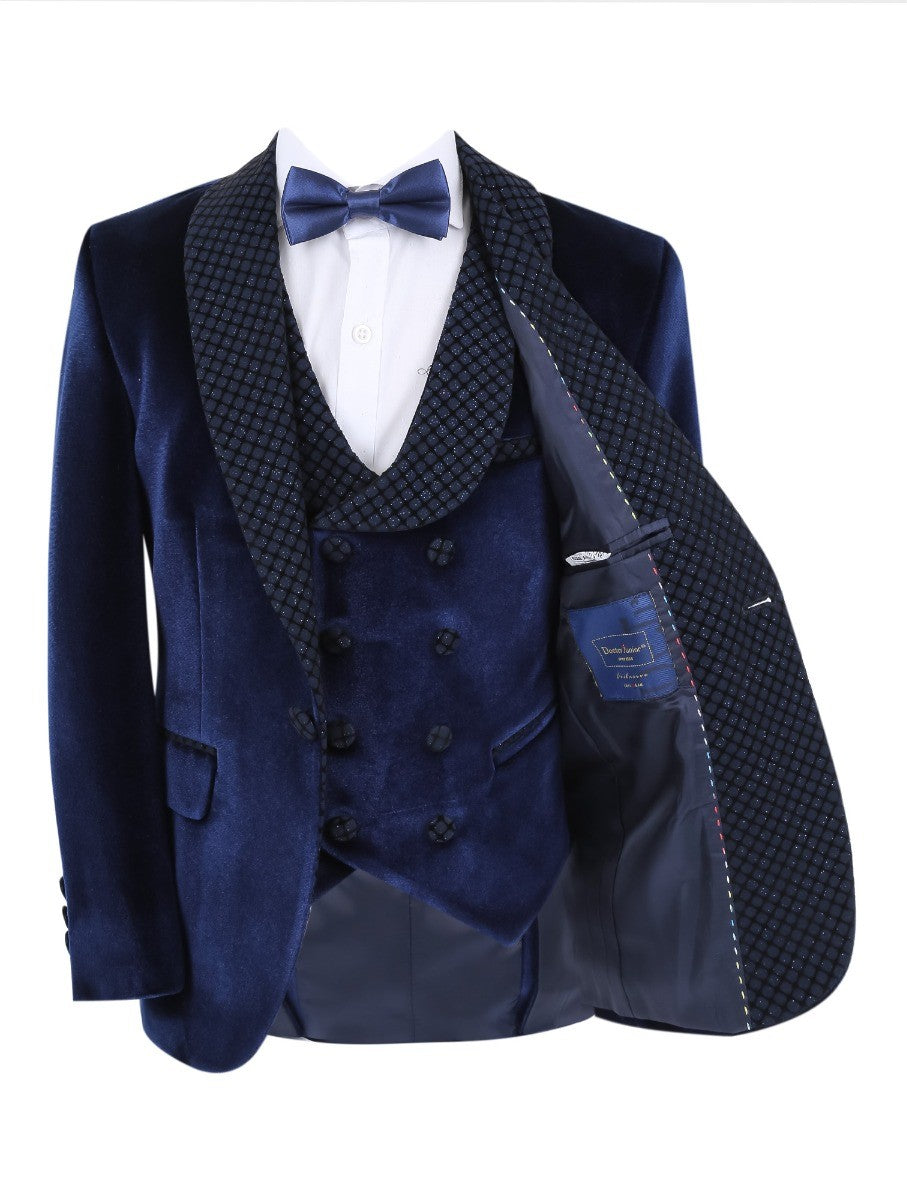 Jungen Samt Slim Fit Tuxedo Dinneranzug - Navyblau