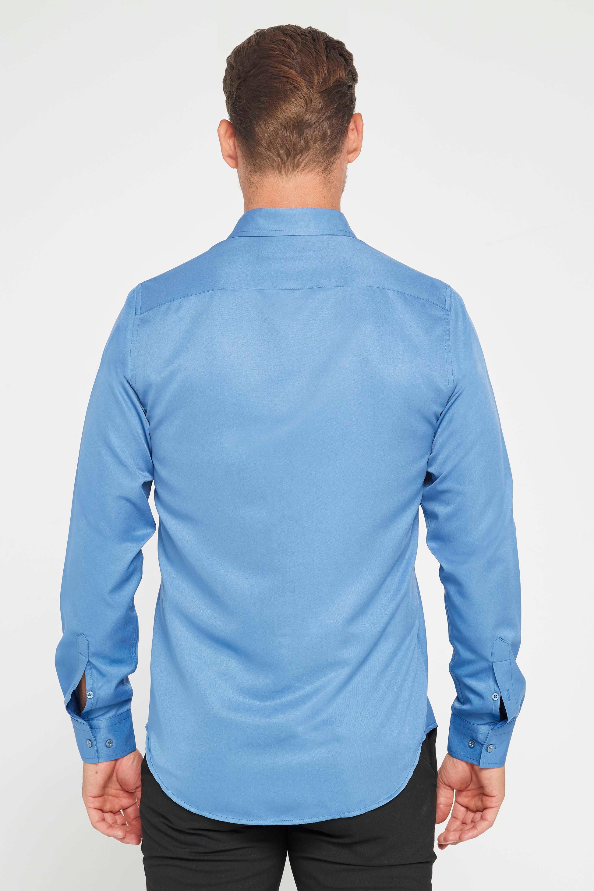 Herren Slim Fit Langarm Hemd - POLY - Türkisblau