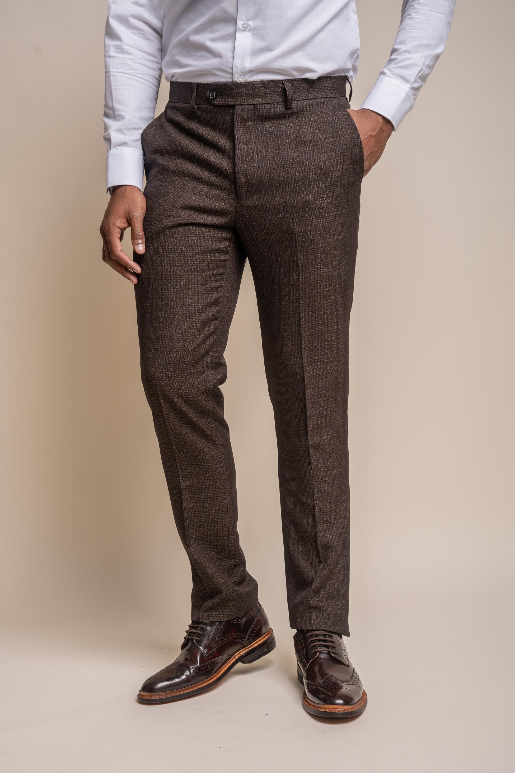 Pantalon en Tweed à Motif Check pour Homme - CARIDI Brown - Brun