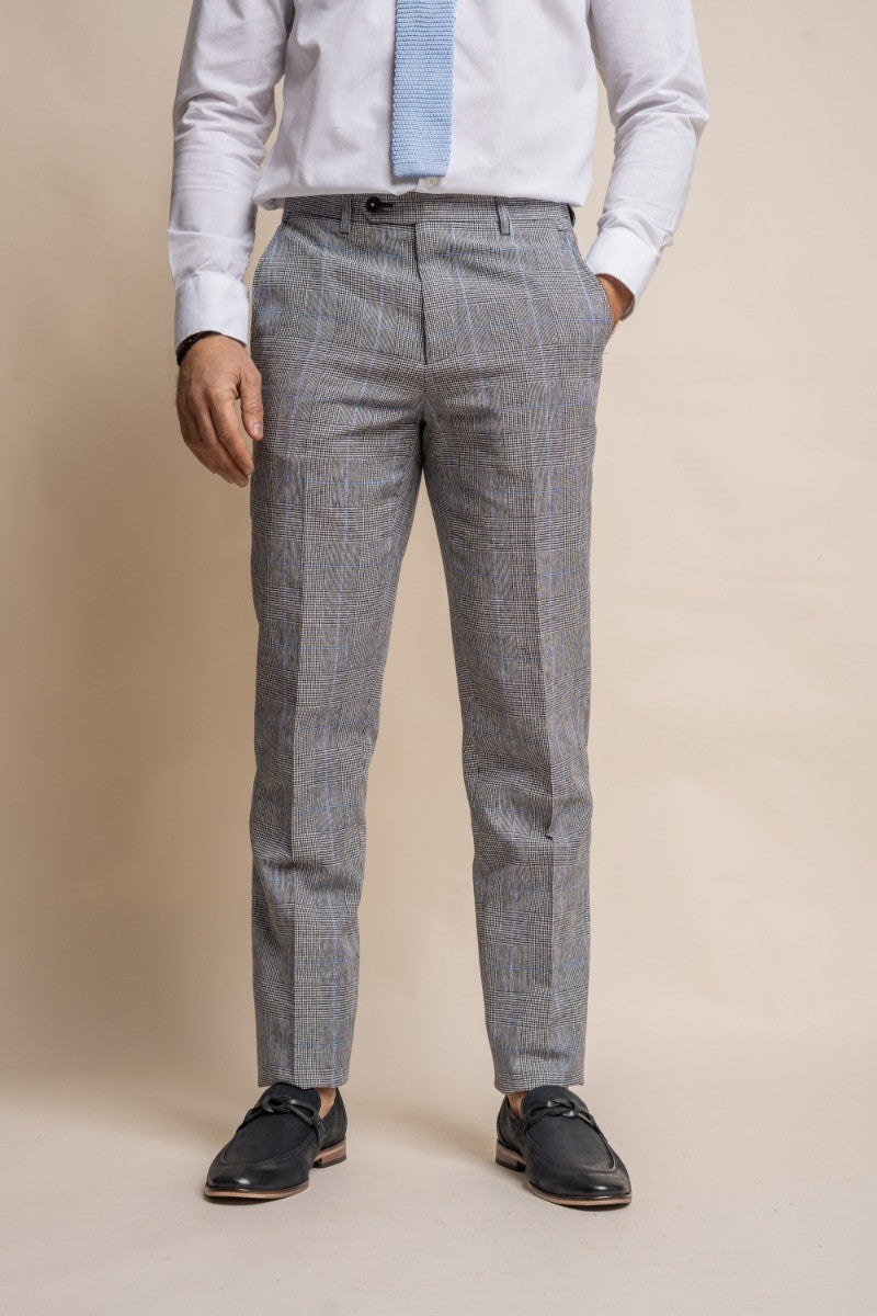 Men's Check Slim Fit Formal Grey Trousers - ARRIGA - Grey