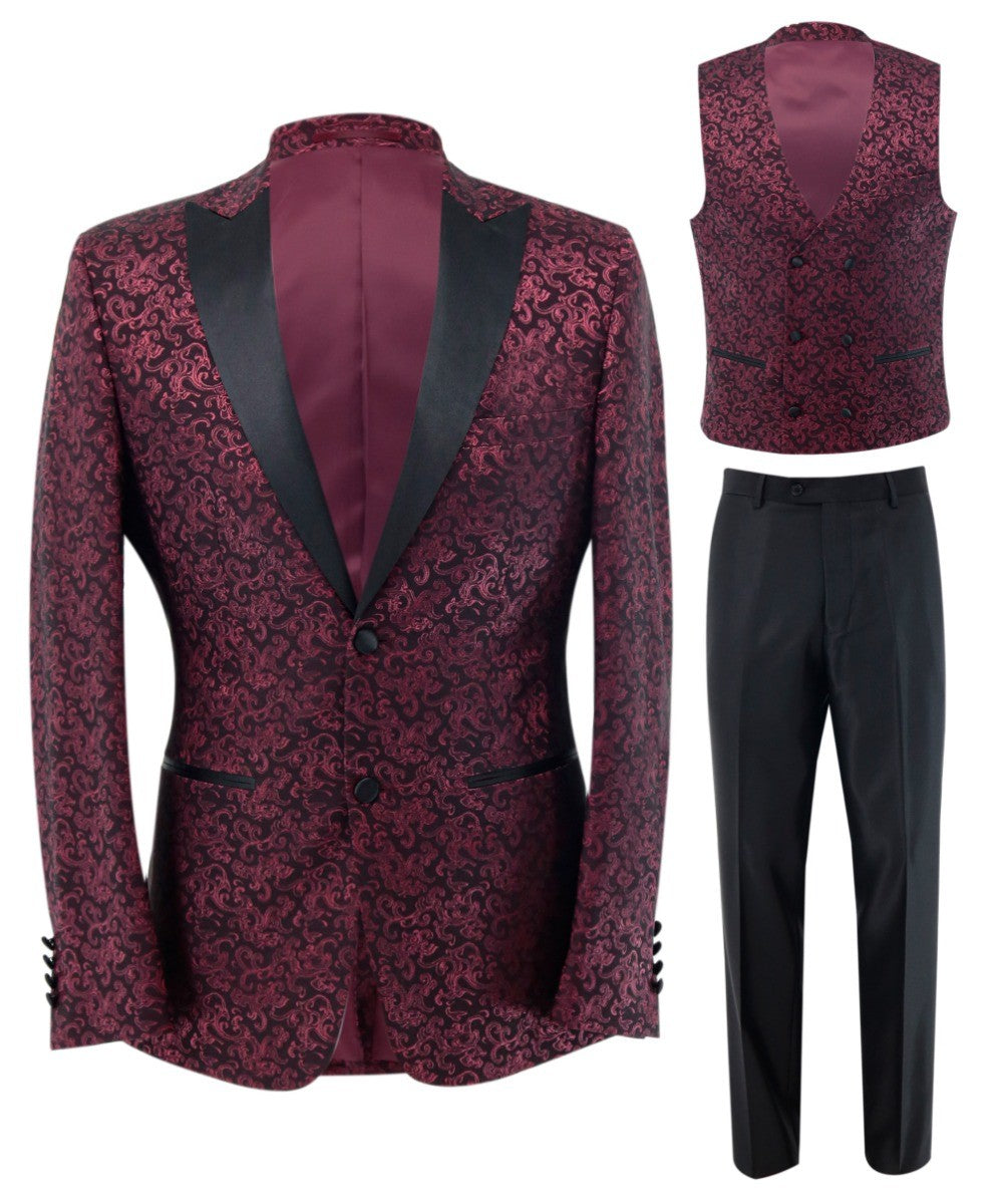 Costume de Smoking à Motif Iridescent Bordeaux pour Homme - AARON - Bordeaux