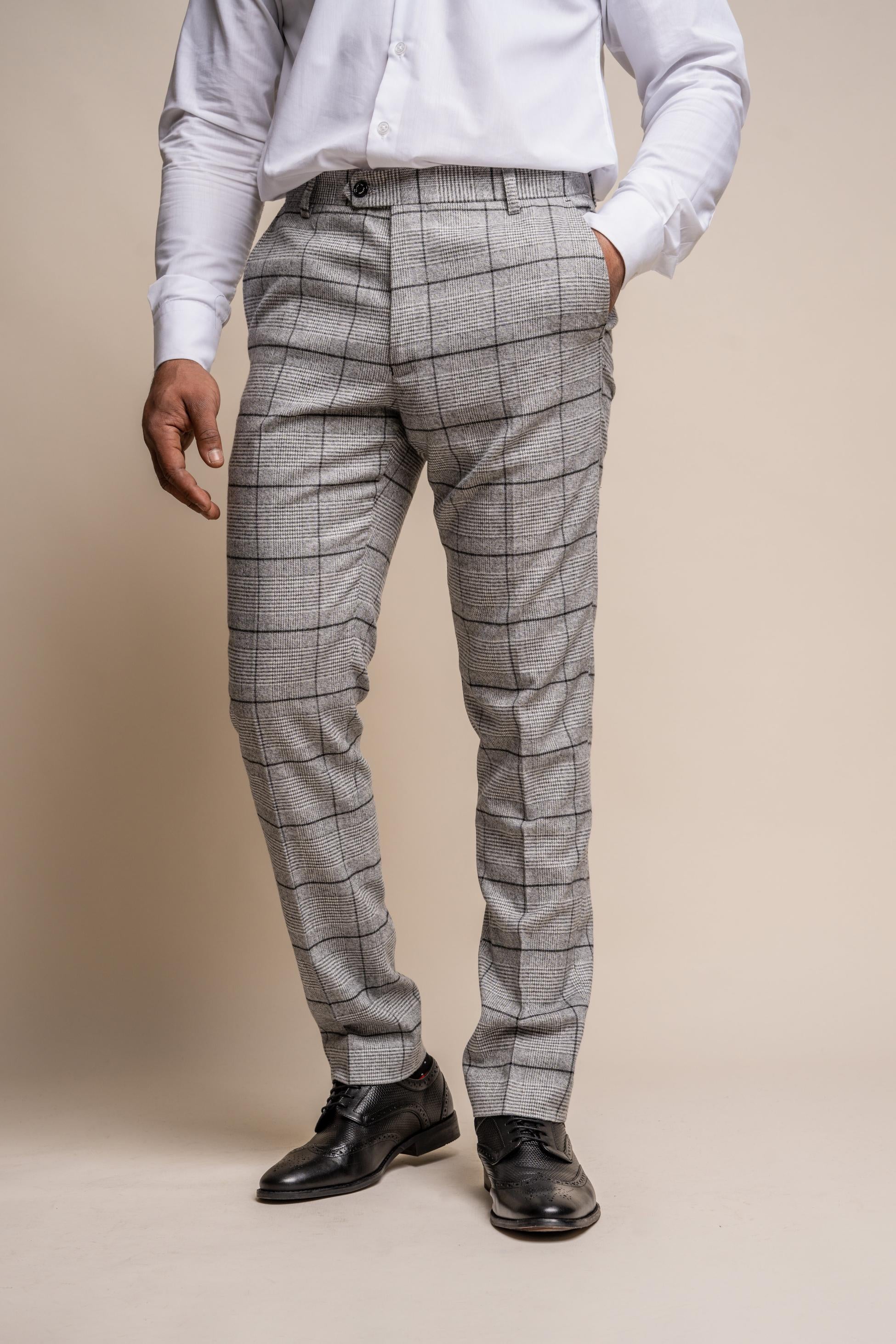 Herren Tweed Windowpane Karo Slim Fit Hose - GHOST Grey - Hellgrau