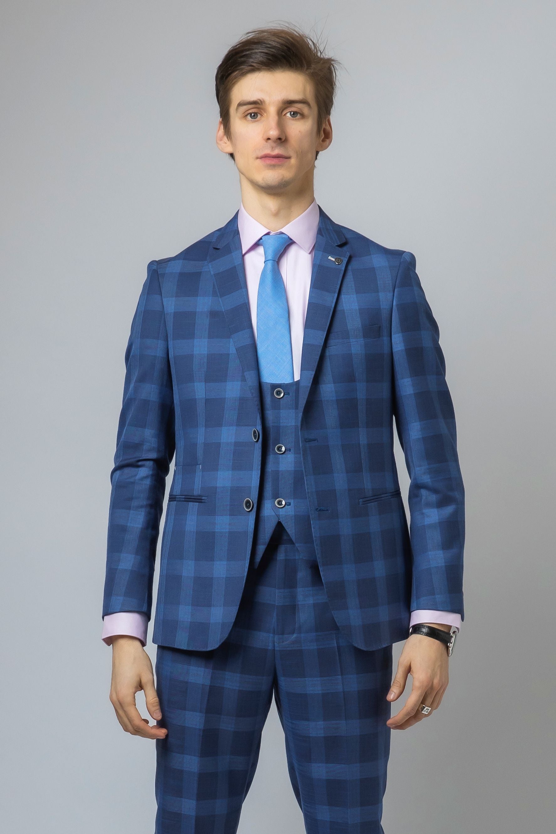 Veste de Costume à Motif Check Bleu Slim Fit pour Homme - Hunter - Bleu Foncé