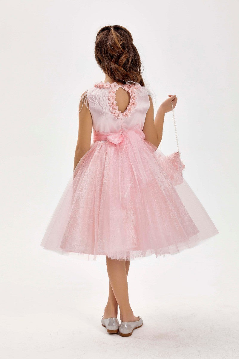 Ensemble Robe Midi en Tulle sans Manches Rose pour Filles - Rose