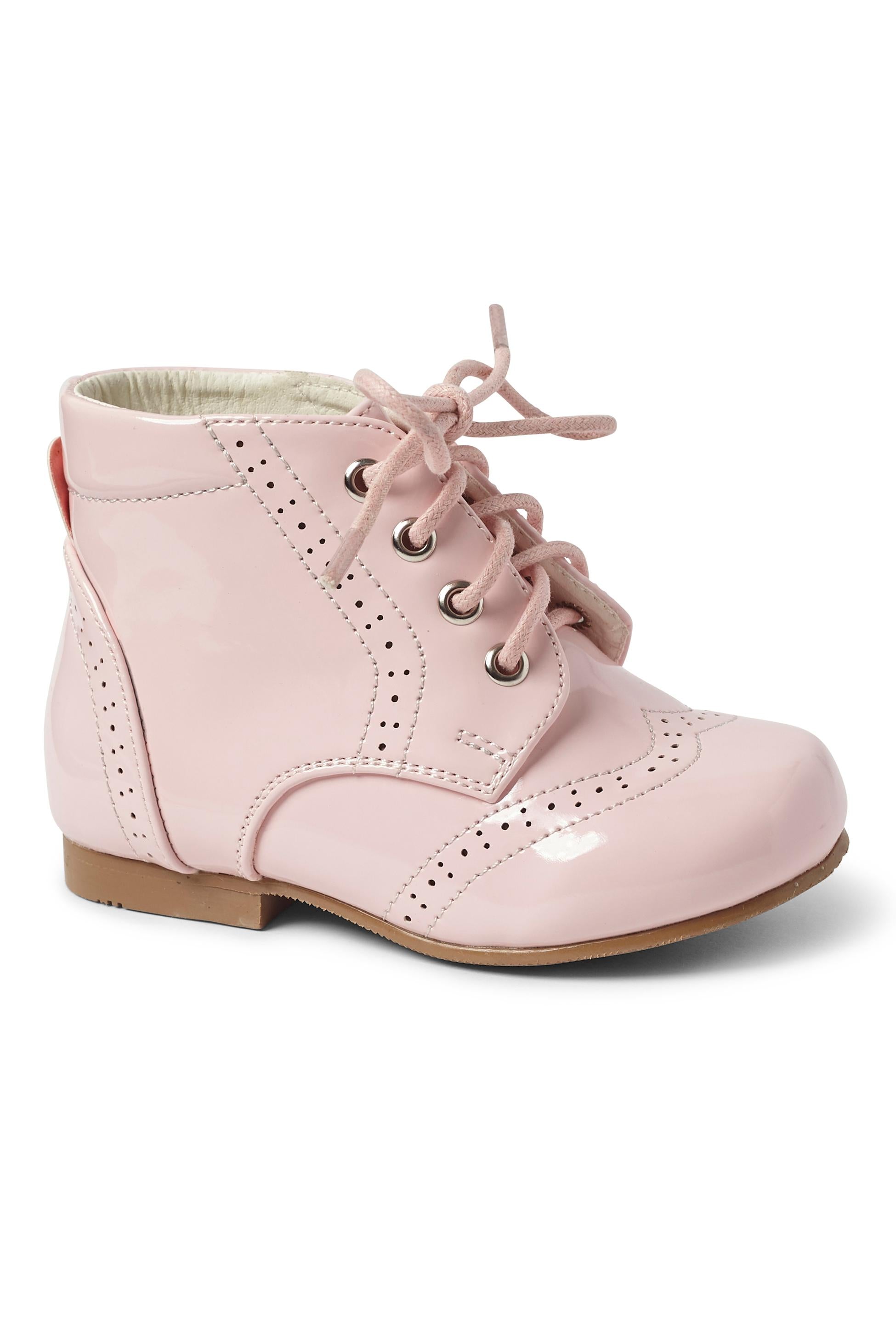 Unisex Kids Patent Leather Brogue Ankle Boots - QUINN - Pink