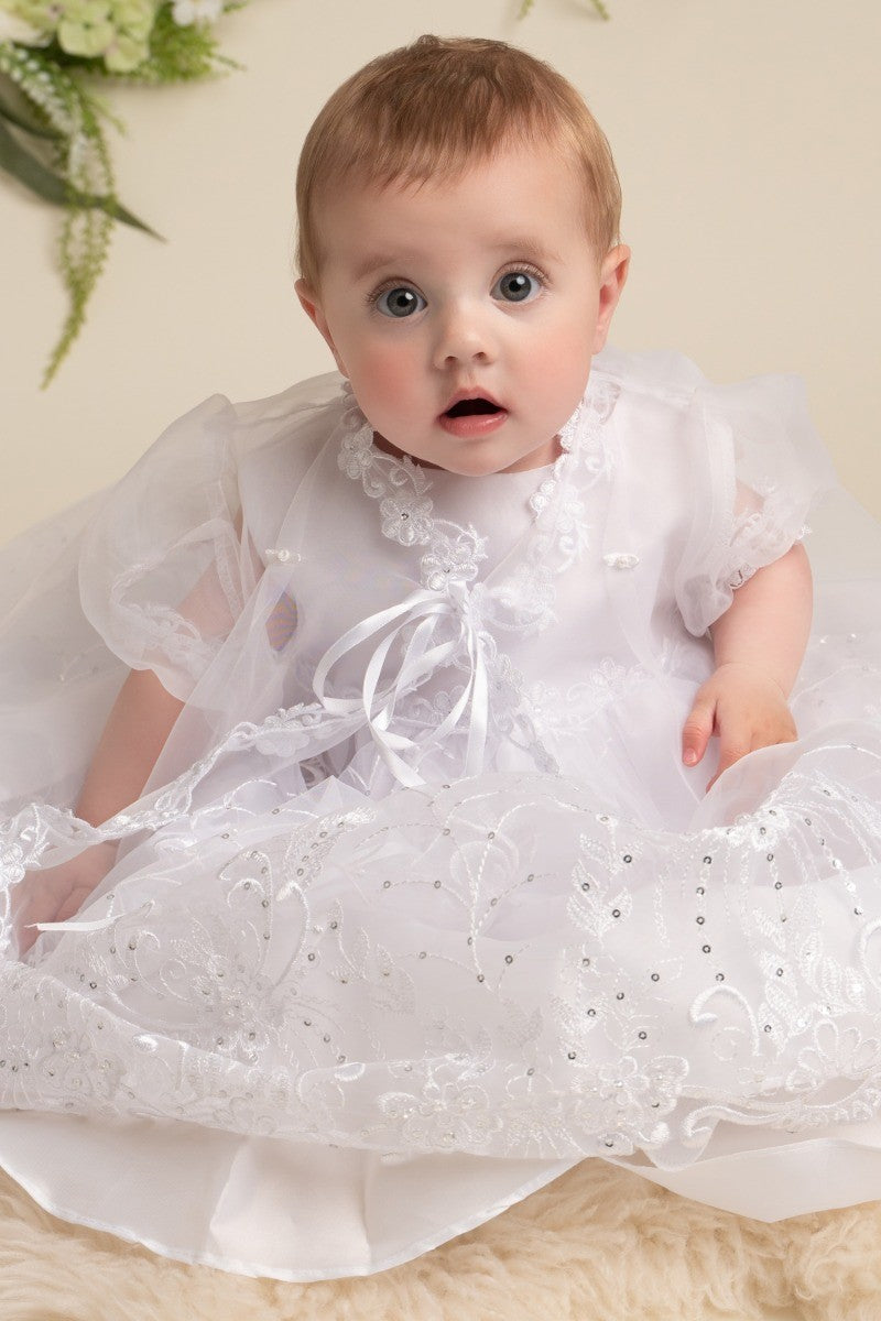 Baby Mädchen Taufweißes Kleid-Set - Weiß