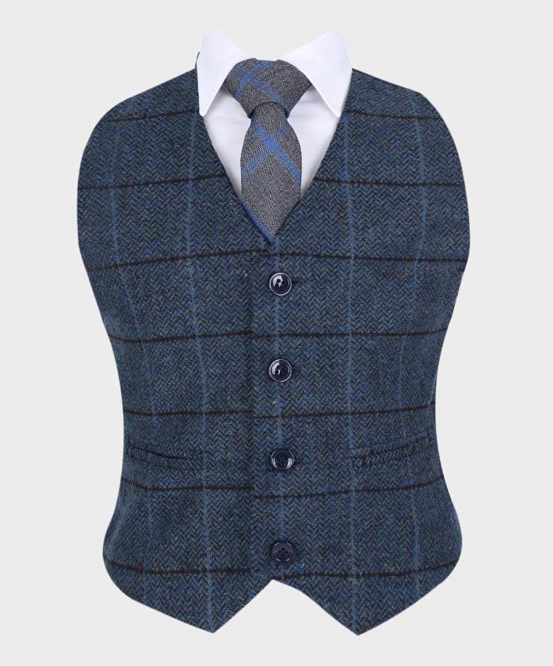 Costume en Tweed à Chevrons Tailored Fit Bleu pour Garçons - Bleu