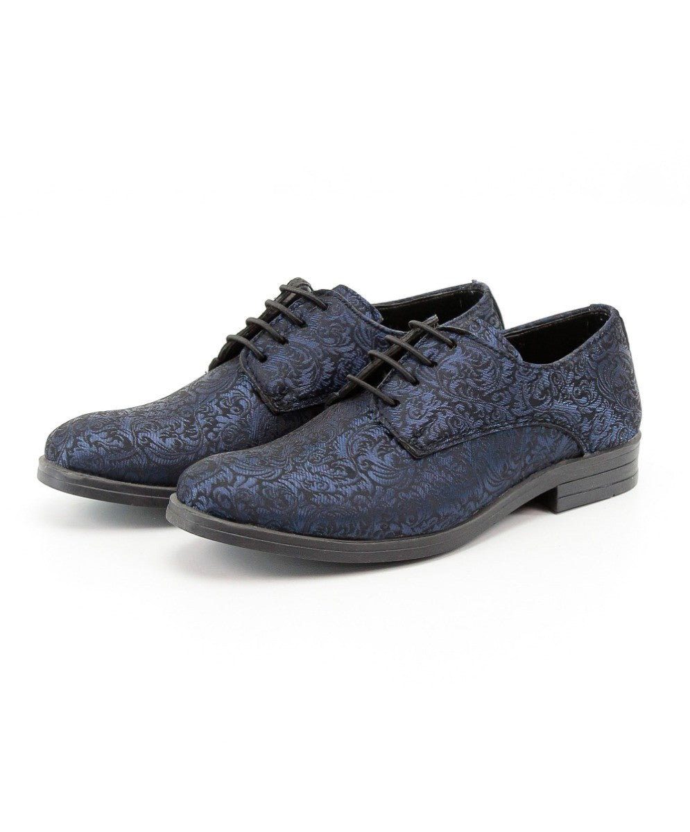 Chaussures Derby à Motifs Paisley pour Garçons - Bleu Marine - Noir