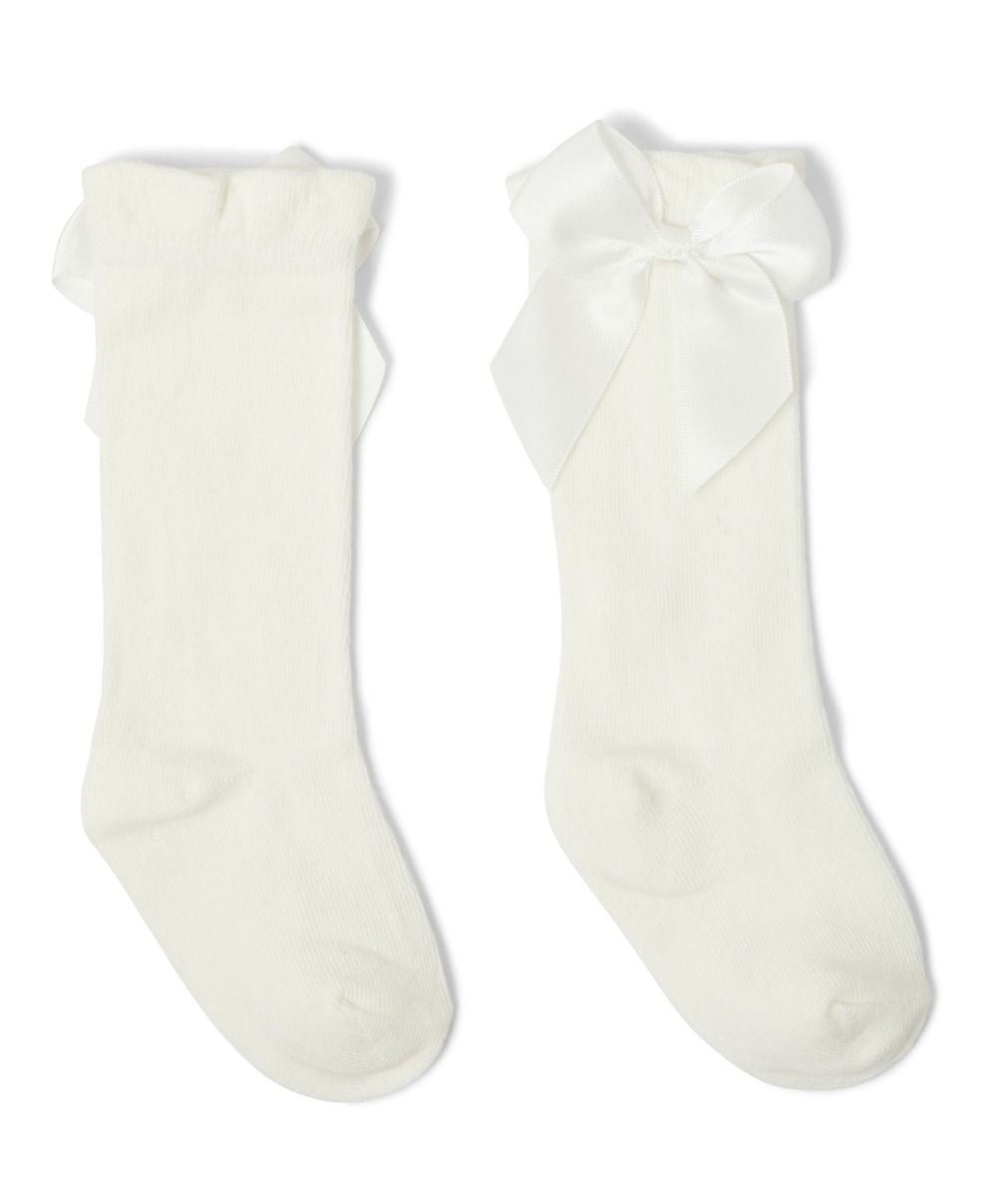 Chaussettes Genoux Hauts à Nœud pour Filles - VICTORIA - Ivoire