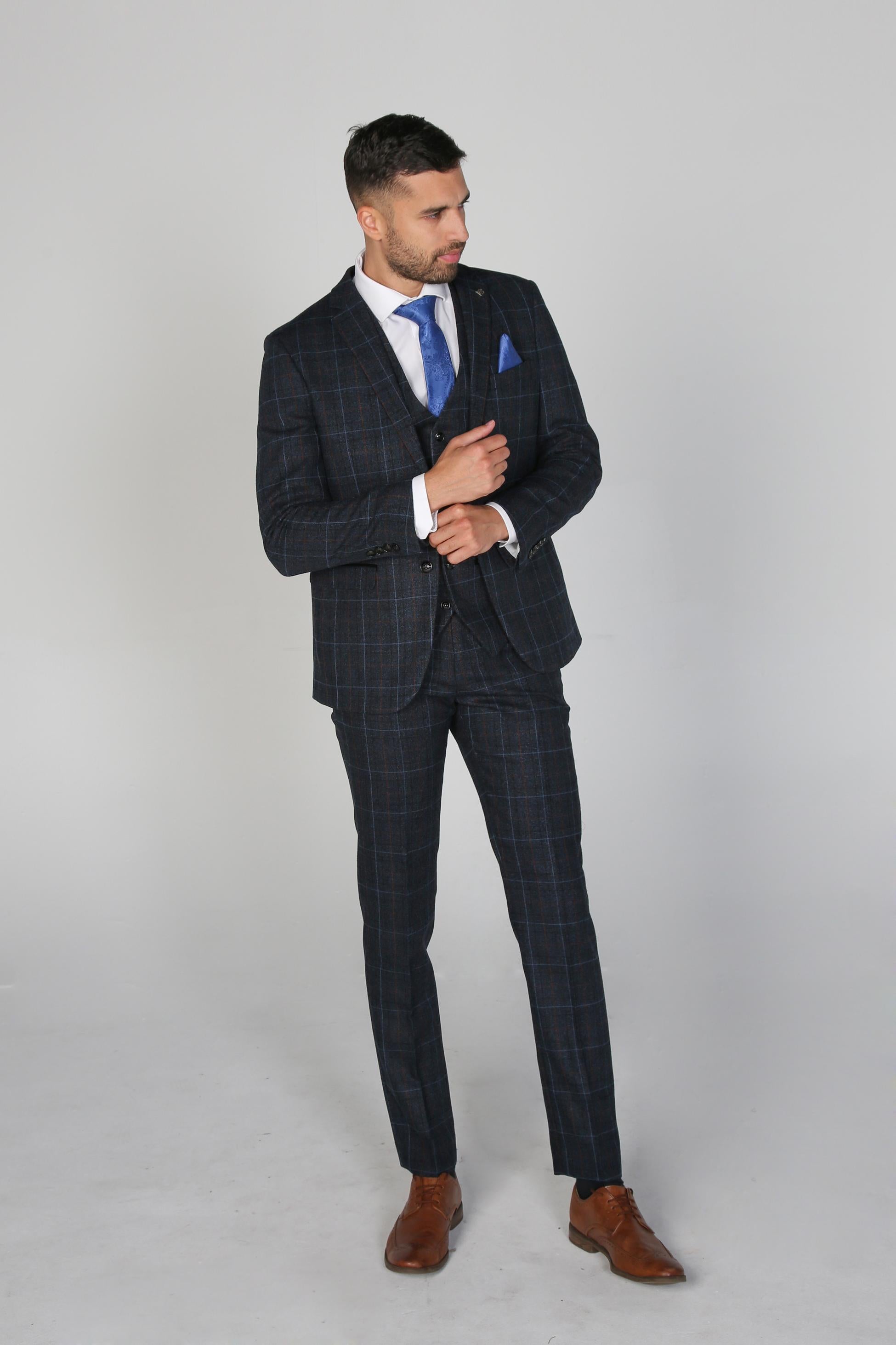 Veste de Costume à Motif Windowpane Tailleur pour Garçons - HARVEY - Bleu Marine