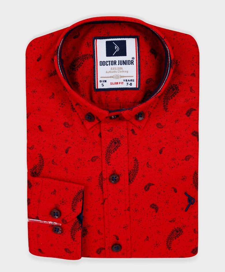 Chemise Décontractée à Motifs Paisley Slim Fit pour Garçons - Rouge