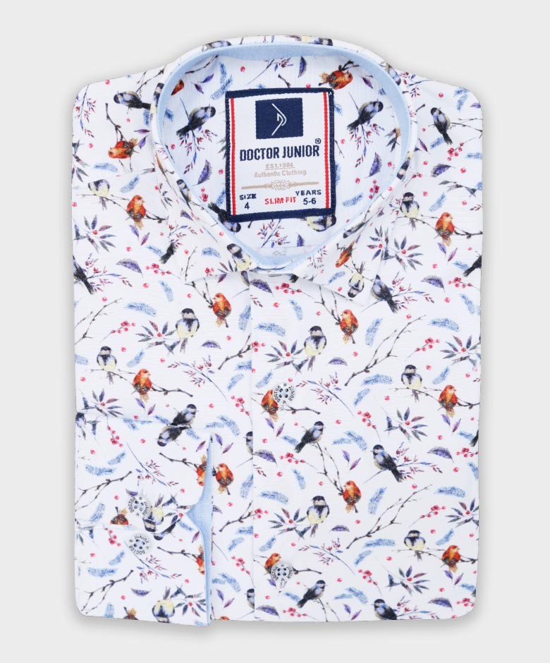 Chemise Décontractée à Motifs d'Oiseaux Slim Fit pour Garçons - Multicolore