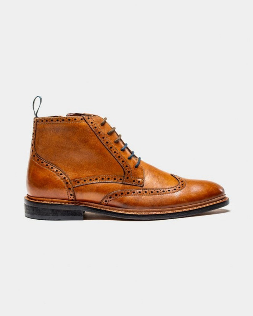 Men's Genuine Leather Brogue Lace-Up Ankle Boots -Ashmoor - Tan Brown