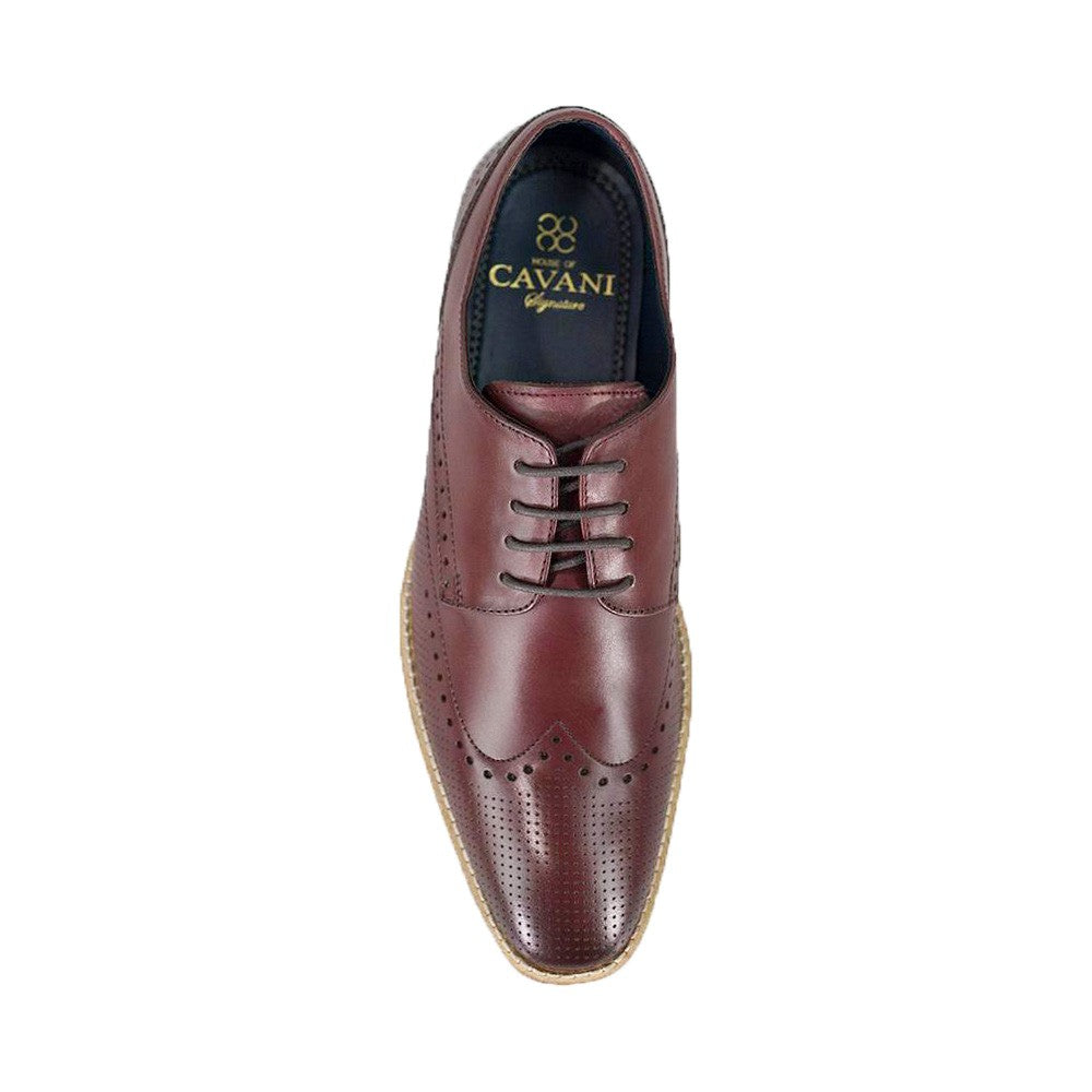 Herren Leder Schnürsenkel Wingtip Brogue Schuhe - ROME - Kirschrot