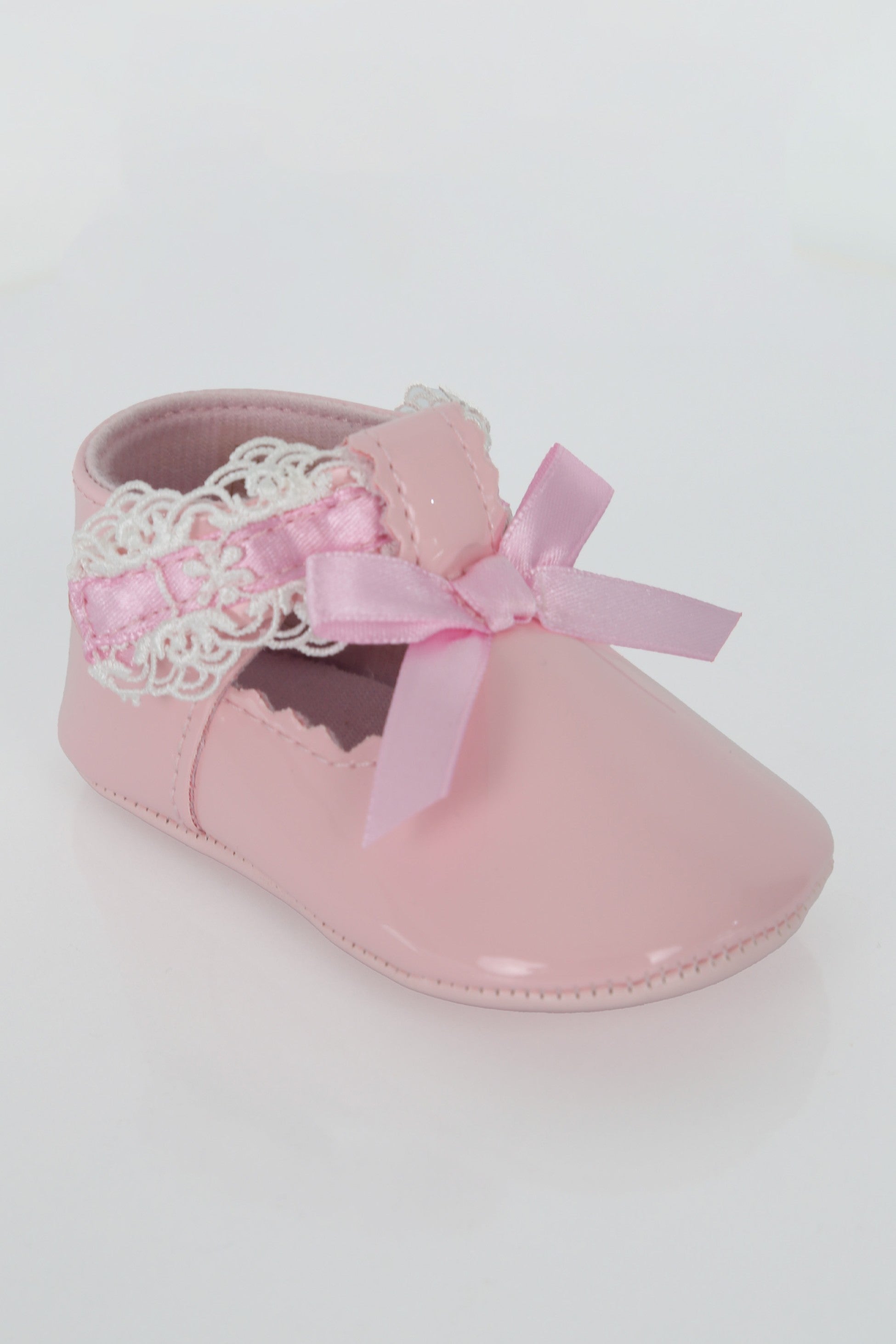 Baby Mädchen Lack Taufschuhe mit Spitzendetails - VALENTINA - Pink