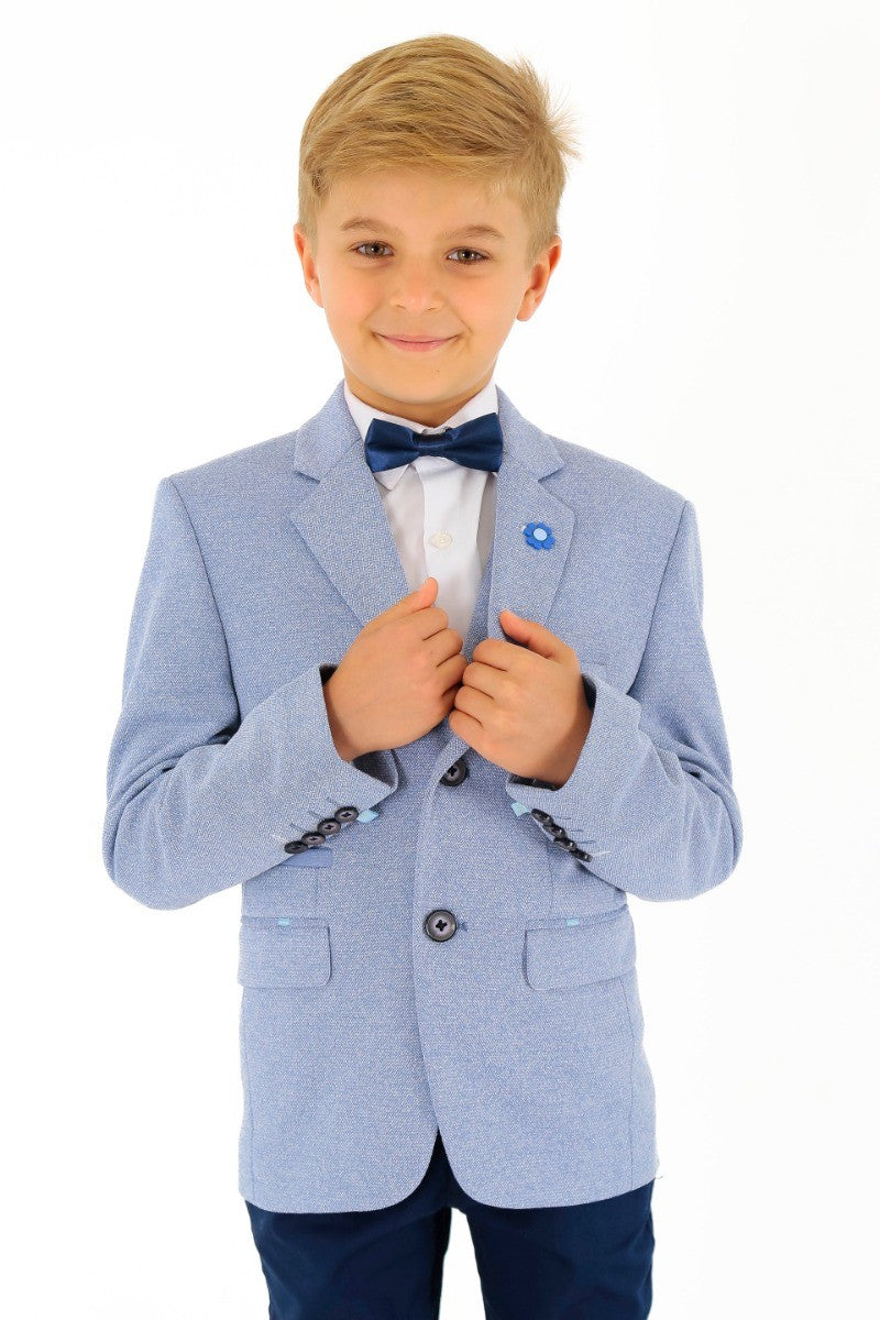 Jungen Baumwoll Slim Fit Blazer und Westen-Set - Frank - Blau