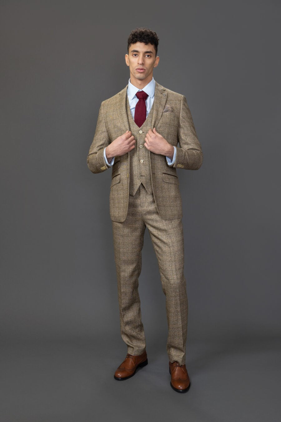 Costume en Tweed à Motif Windowpane pour Homme - LIAM Beige - Beige