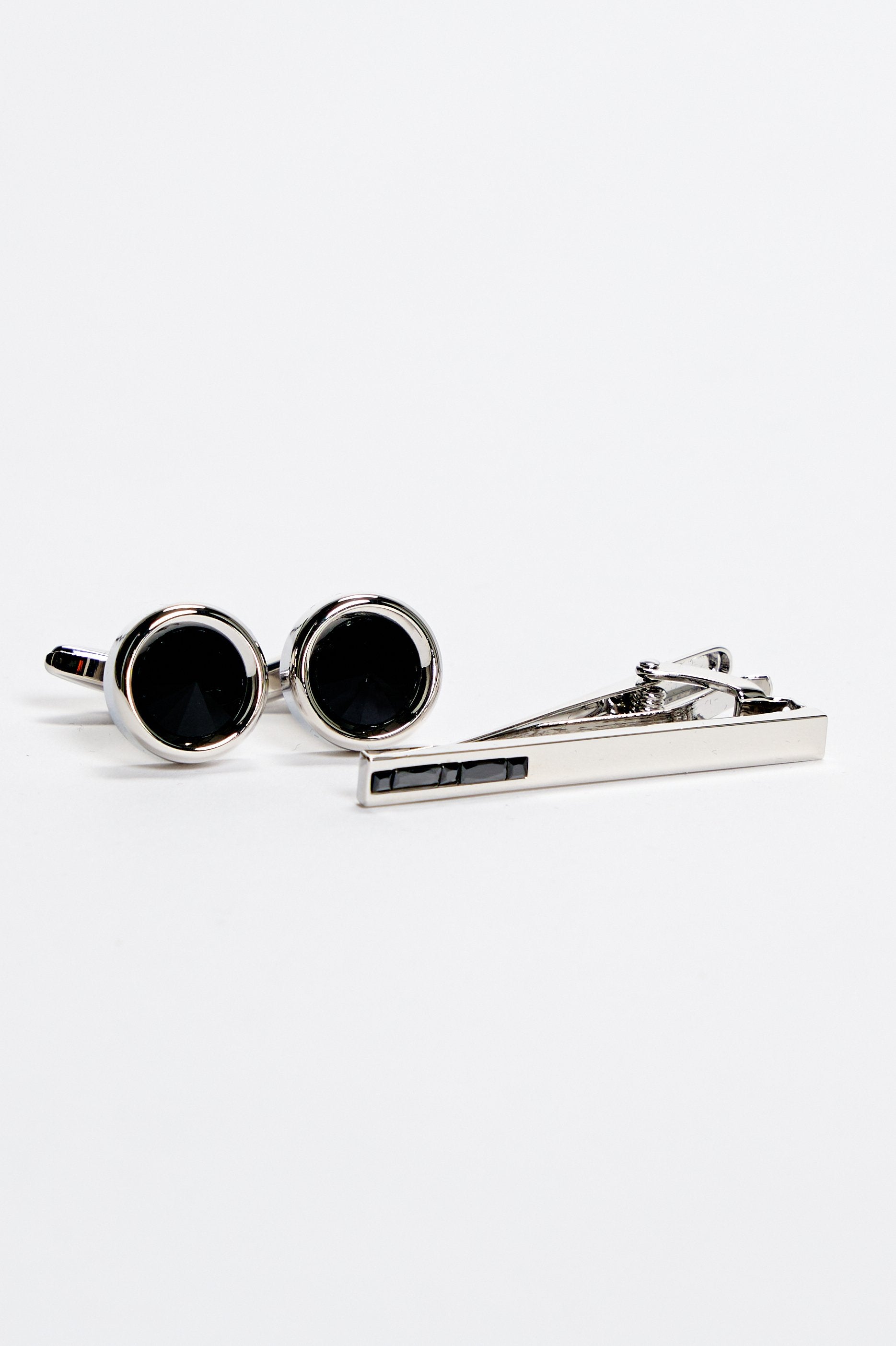 Men's Black Onyx Cufflinks and Tie Clip Set