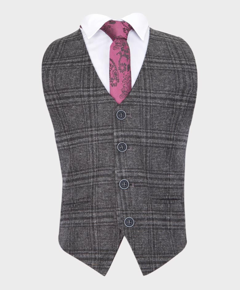 Costume en Tweed à Carreaux Tailored Fit pour Garçons - HURRICANE - Gris Charbon