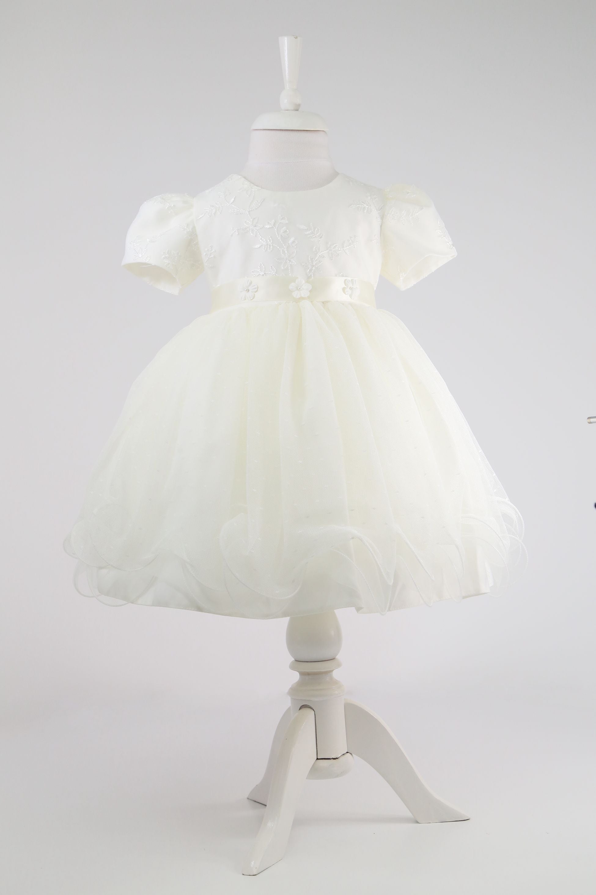 Baby Mädchen Ballonärmel Tüllkleid – B1038 - Elfenbein