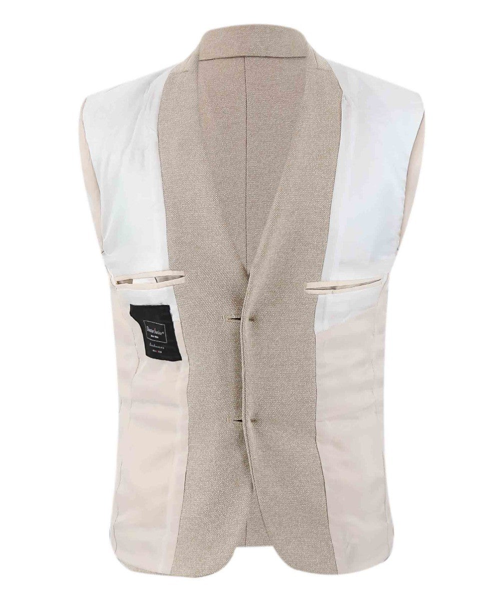 Boys Cotton Slim Fit Blazer and Waistcoat Set - Frank - Beige