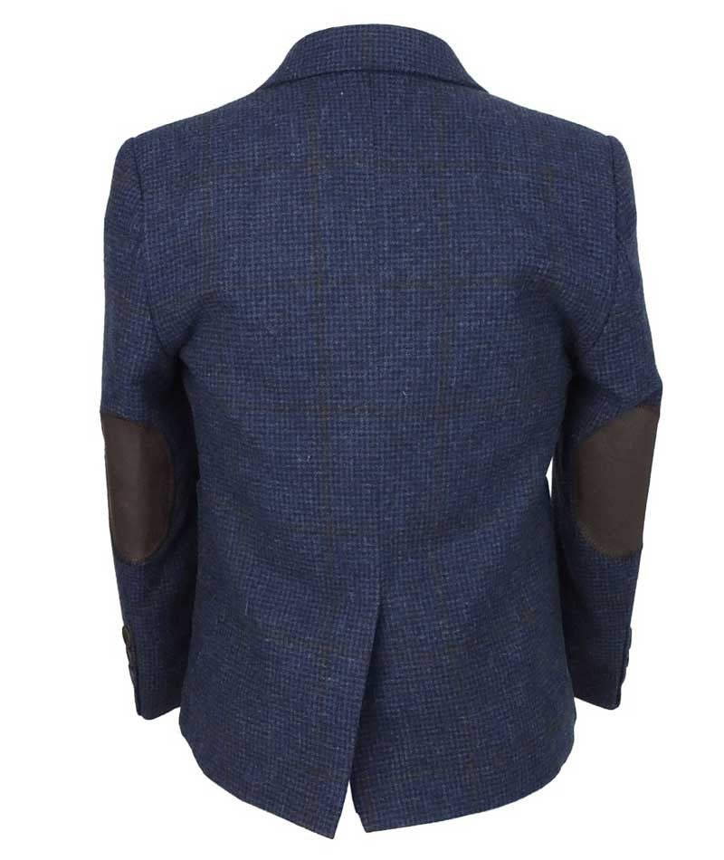 Costume en Laine à Chevrons Windowpane pour Garçons - Bleu Marine - Marron