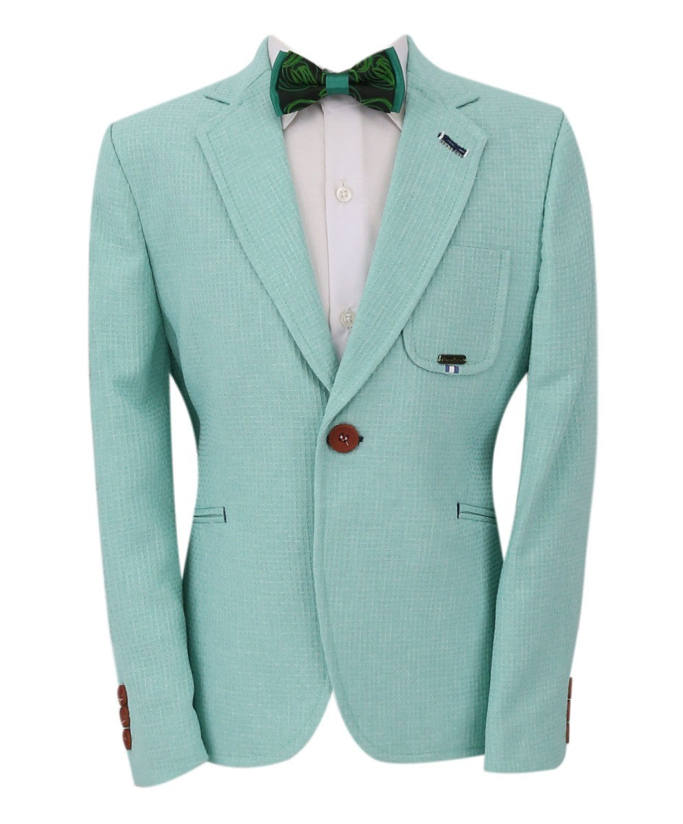 Boys Twill Single Breasted Slim Fit Blazer - TERRY - Aqua Green