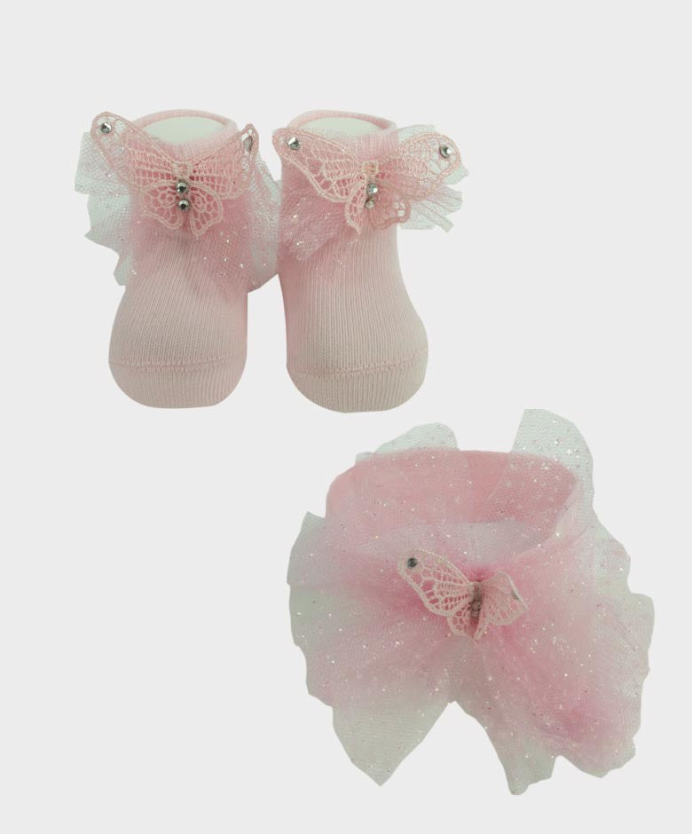 Baby Mädchen Stirnband und Socken-Set - Pink