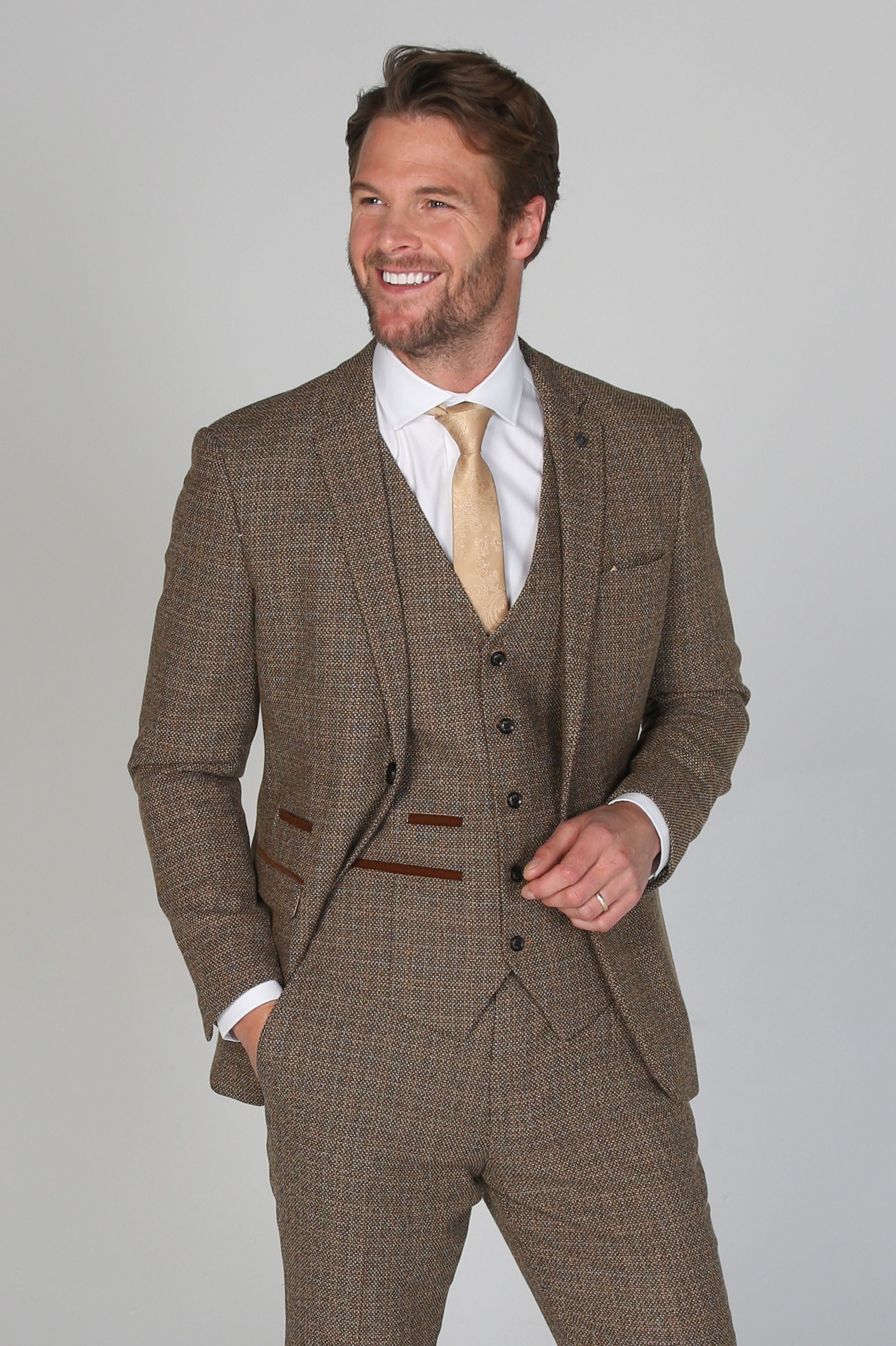 Men's Tweed-like Tailored fit Suit Jacket - Ralph - Brown