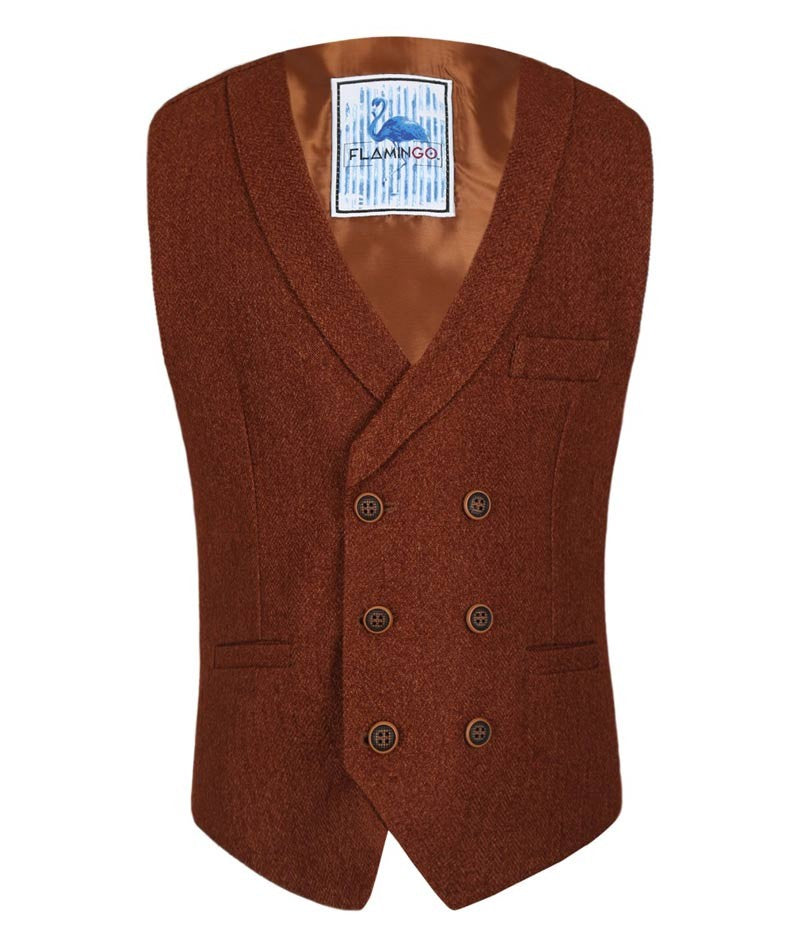 Ensemble Gilet Double Boutonnage en Chevron pour Hommes et Garçons - Brun Cannelle