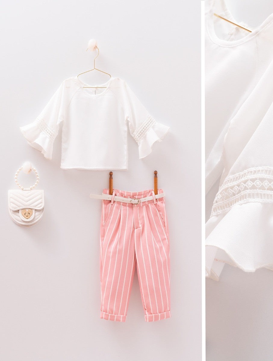 Mädchen Sommer Casual Weiß & Pink-Set - MIALIA - Weiß - Pink