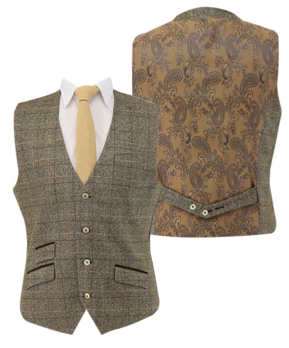 Herren Tweed Windowpane Karo Anzug - LIAM Beige - Beige