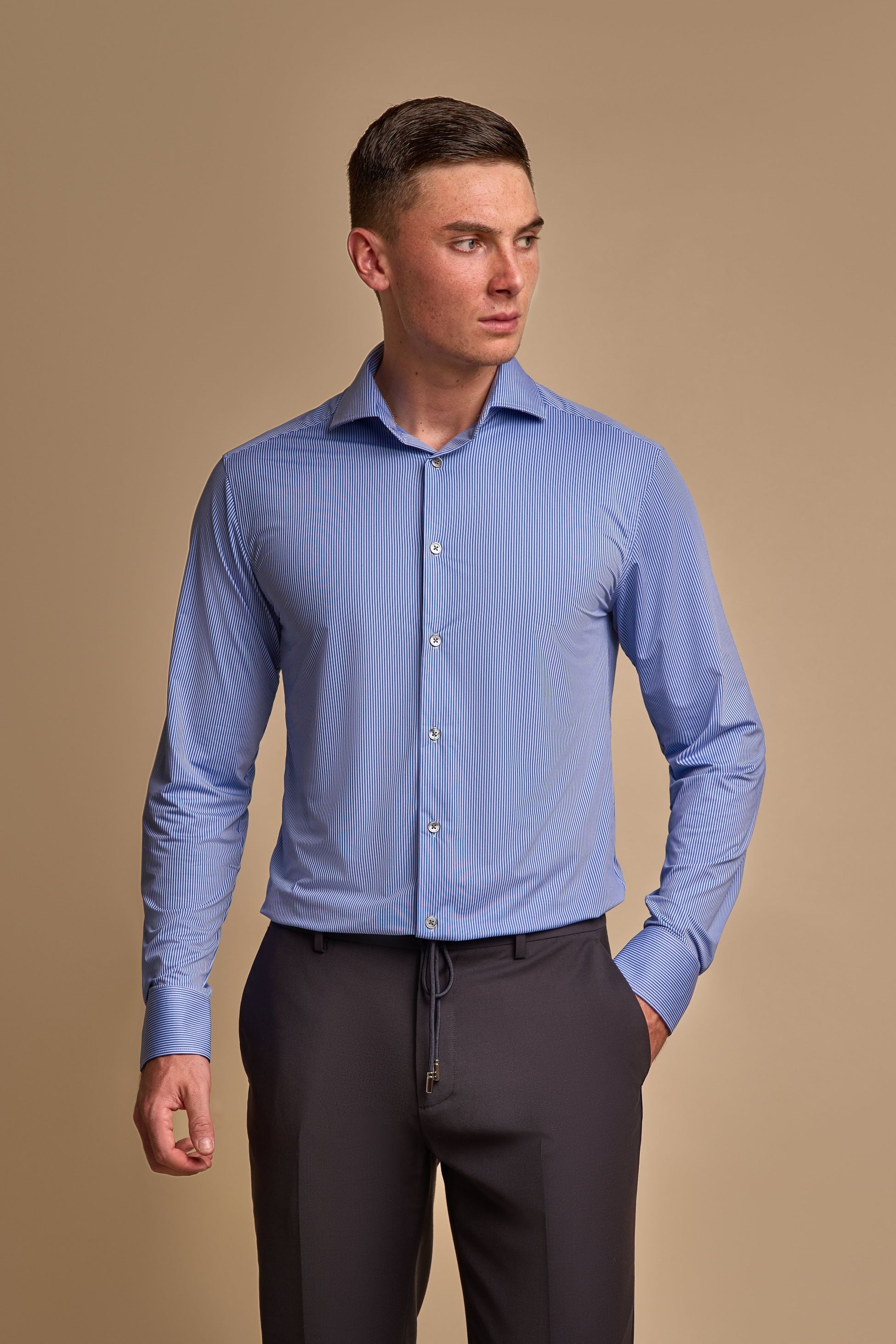 Chemise en Coton à Rayures Bleues Slim Fit pour Homme - DIVINE